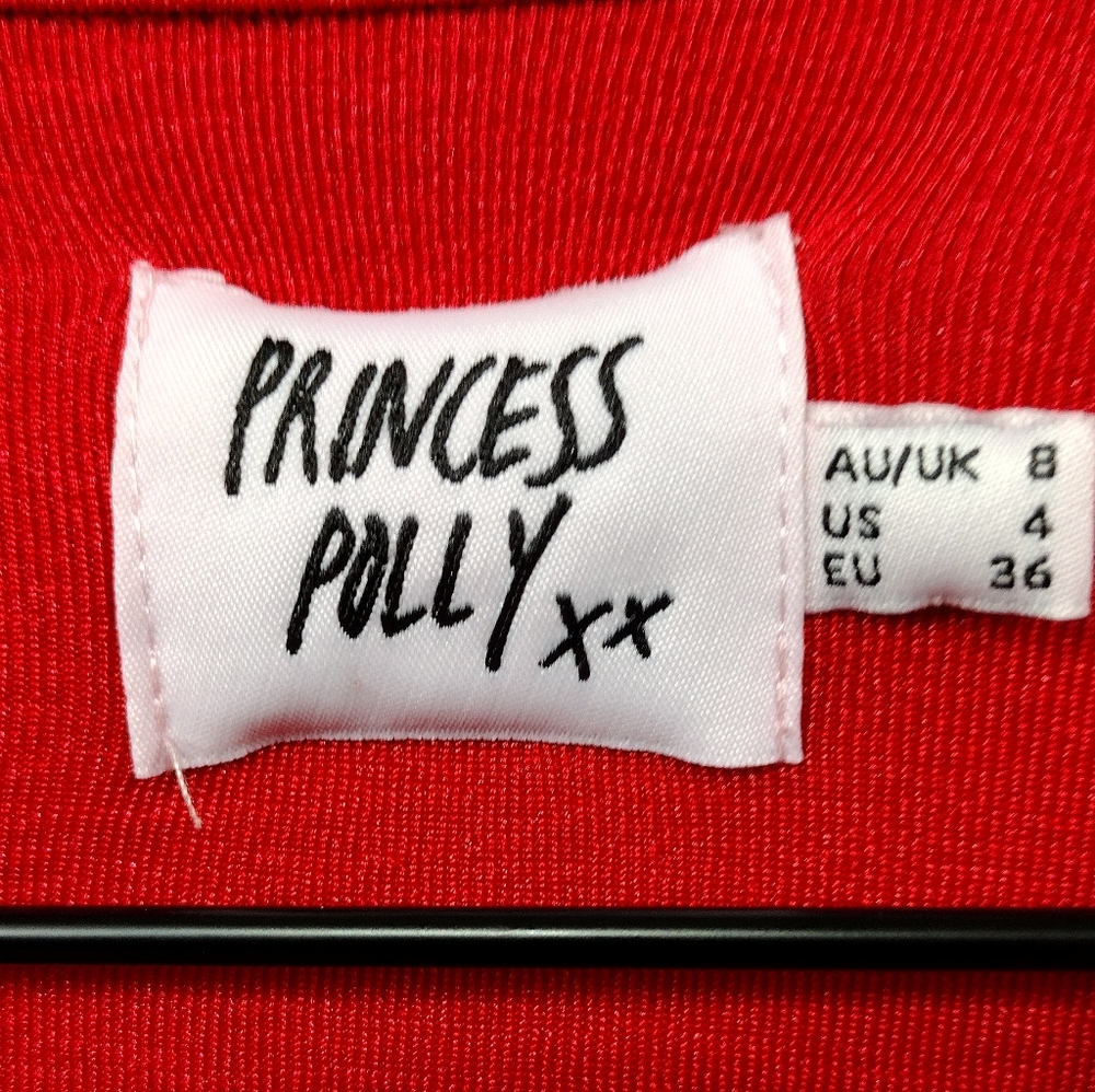 Princess Polly Elody Long Sleeve Shirt Dress Women's 4 Red Holiday Boho Retro - Picture 8 of 9